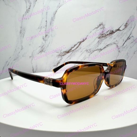 New MIU MIU Sunglasses Brown Tortoise Slim Rectangular Acetate Logo Authentic main image 7